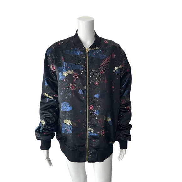 Escada Sport Black Multi-Color Sky Galaxy Print Bomber Jacket Size 46/US 16